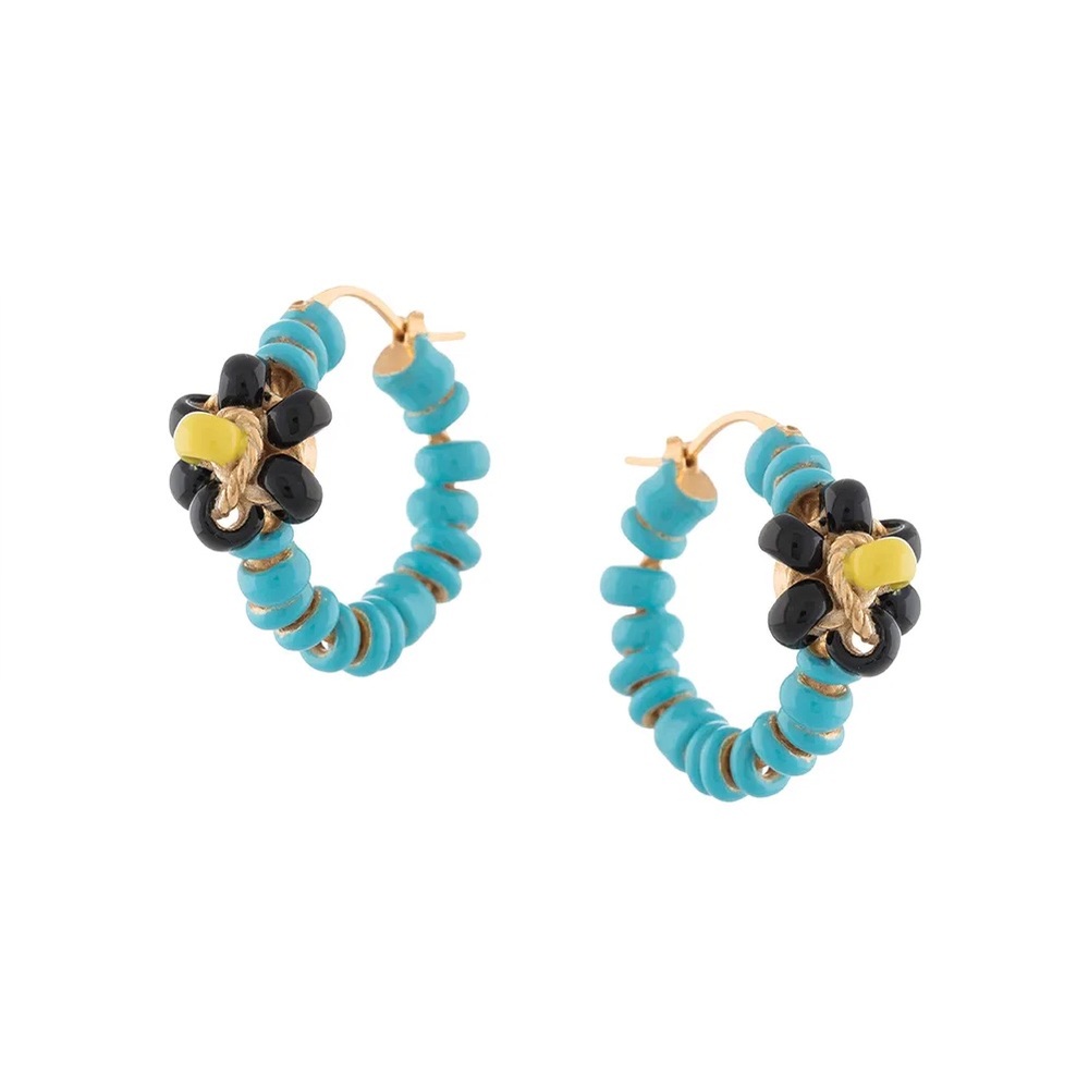 Authentic Bottega Veneta Blue Flower Beaded Hoop Earrings